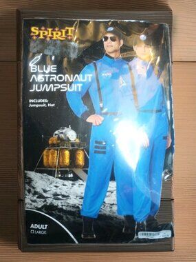 Blue NASA Astronaut Costume w/Hat Adult Size Spaceman Space Suit Large Halloween